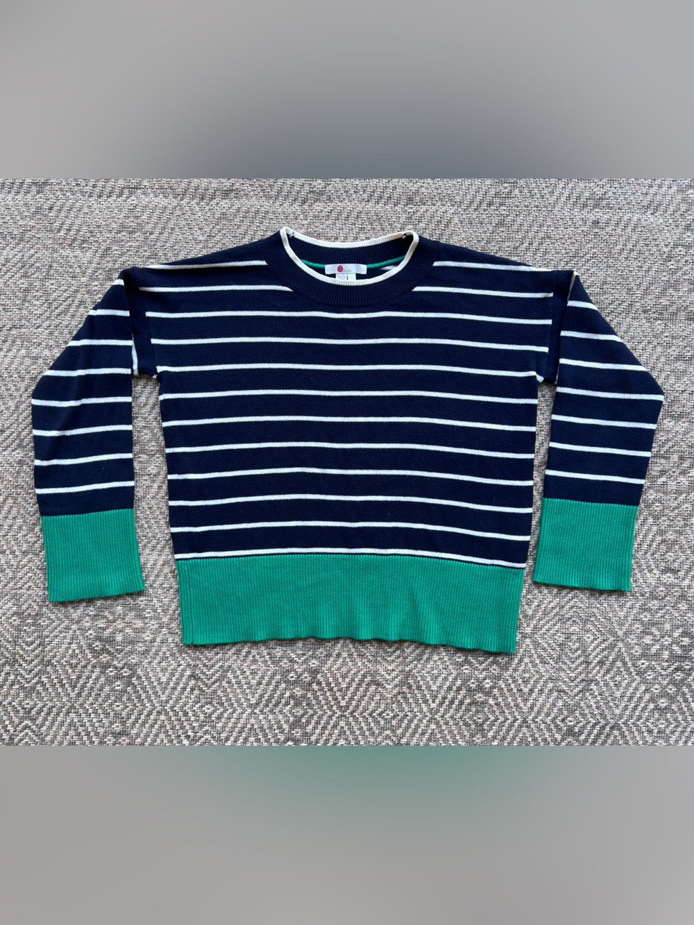 Boden Wool Cotton Striped Sweater Small Navy Green Colorblock Crewneck